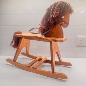 Vintage Wooden Rocking Horse-Art Decor-HandMade in Romania-Display Only-13.5"H